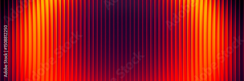 Intense flowing gradient of fiery red yellow glow through fractal glass. Vibrant stripes with color shift from fiery orange to deep purple. Dynamic gradient of summer warmth in glowing glass lines