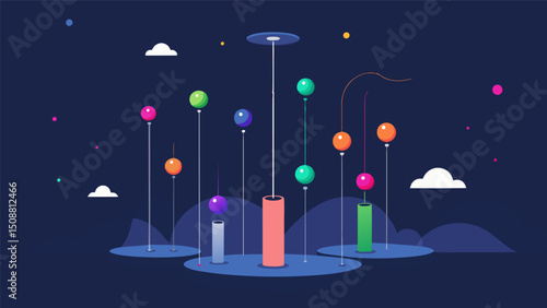 A dynamic light installation that responds to changes in air quality data with colors and movements representing the impact of human activity on the environment.. Vector illustration
