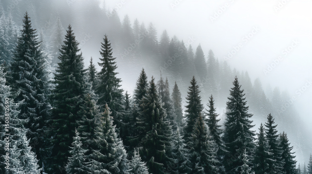 Obraz premium Paysage de montagne sapins dans la brume