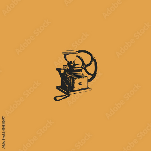 Retro coffee grinder machine icon logo flat vector design
