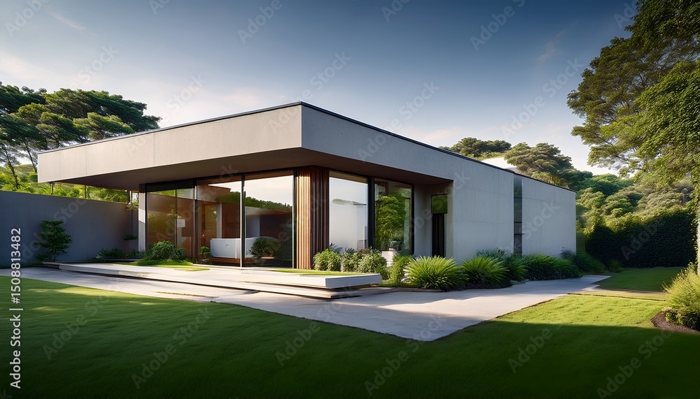 this image captures a modern house featuring a clean concrete exterior large glass windows and a minimalist architectural design surrounded by lush greenery this image captures a modern house featuring a clean concrete exterior large glass windows and a minimalist architectural design surrounded by lush greenery
