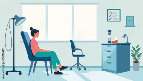 Chemo patient reflecting in hospital chair, strength and resilience