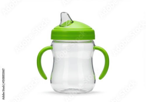 Green and clear baby sippy cup with handles
