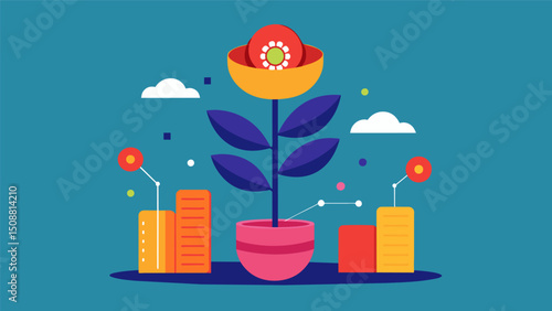 A flower blooming representing the growth and storage of data.. Vector illustration