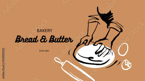 Sketch baker hands and dough banner. Hand drawn vintage vector illustration