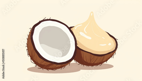Coconut hand scrub illustration, natural skincare concept
