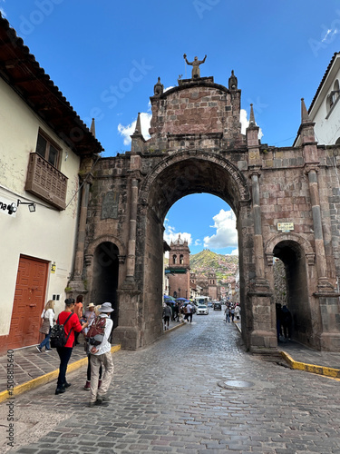 Panoramic views of the iconic cobblestone streets in the beautiful city of Cusco, Peru. A charming historic cityscape with colonial architecture, Inca heritage, and rich cultural atmosphere in the hea