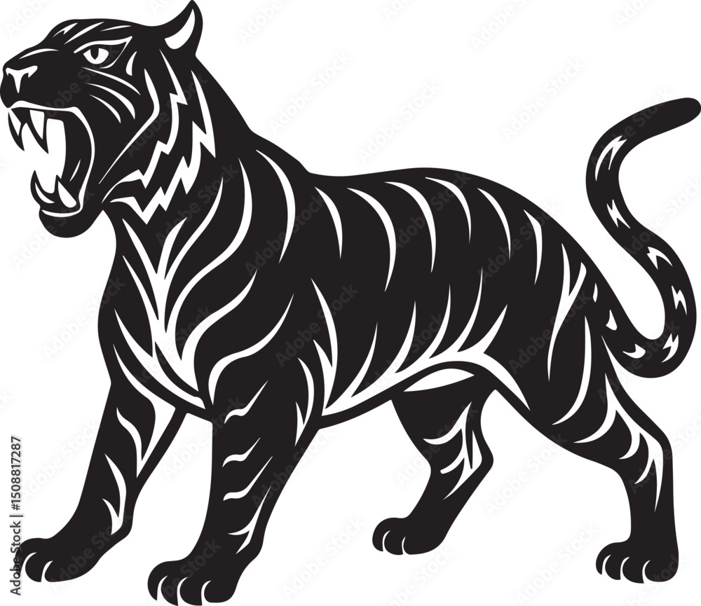 Obraz premium Majestic Tiger Vector Illustration – Bold, Fierce, and Wild-Inspired Artwork in Clean Lines and Striking Detail for Digital, Print, or Branding Use