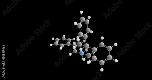 Cinnarizine molecule, rotating 3D model of antihistamine, looped video on a black background
