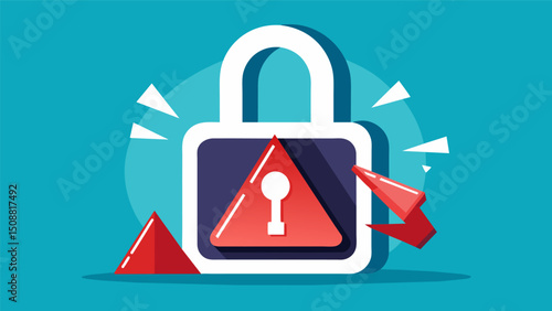 A broken lock with a red danger sign on top indicating the vulnerability of personal data if not properly secured.. Vector illustration