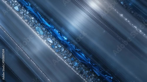 Abstract Blue Crystal Formation with Metallic Veins and Sparkling Reflections