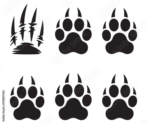 Black Animal Paw Print Silhouettes Collection – Vector Design