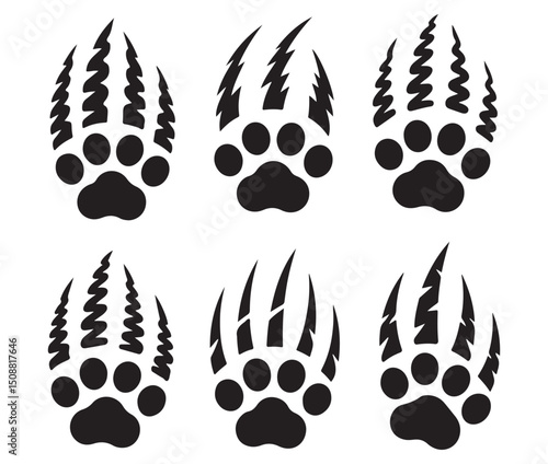 Black Animal Paw Print Silhouettes Collection – Vector Design