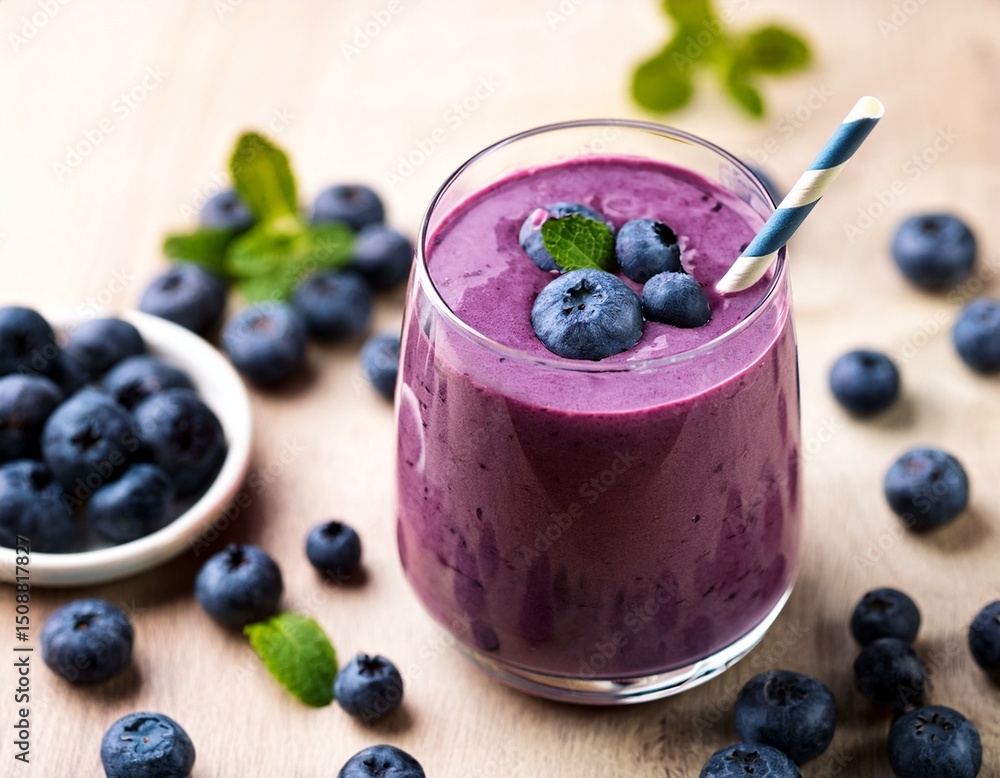 a blueberry smoothie garnished with fresh blueberries a blueberry smoothie garnished with fresh blueberries