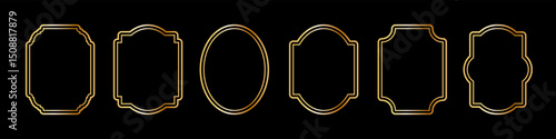 Vintage frames set isolated on black background. Decorative gold frame. Fashionable ornate frames for wedding invitations, greeting cards, prints.