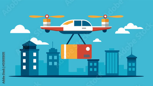 A delivery drone docks onto an air taxi piggybacking on its route to make quick and efficient dropoffs.. Vector illustration