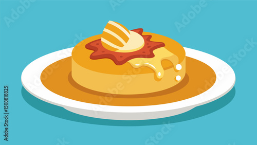 A plate of mangu is perfectly presented topped with a generous amount of fried Dominican cheese and a side of crispy fried bacon.. Vector illustration