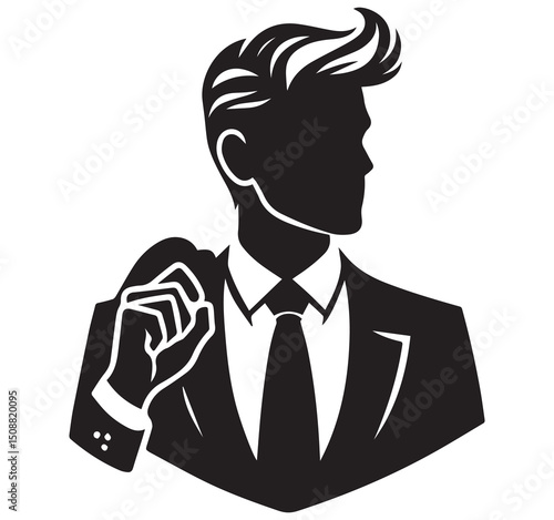 Stylish Man in Suit Silhouette: Vector Illustration of a Confident Gentleman with Modern Hairstyle for Graphic Design