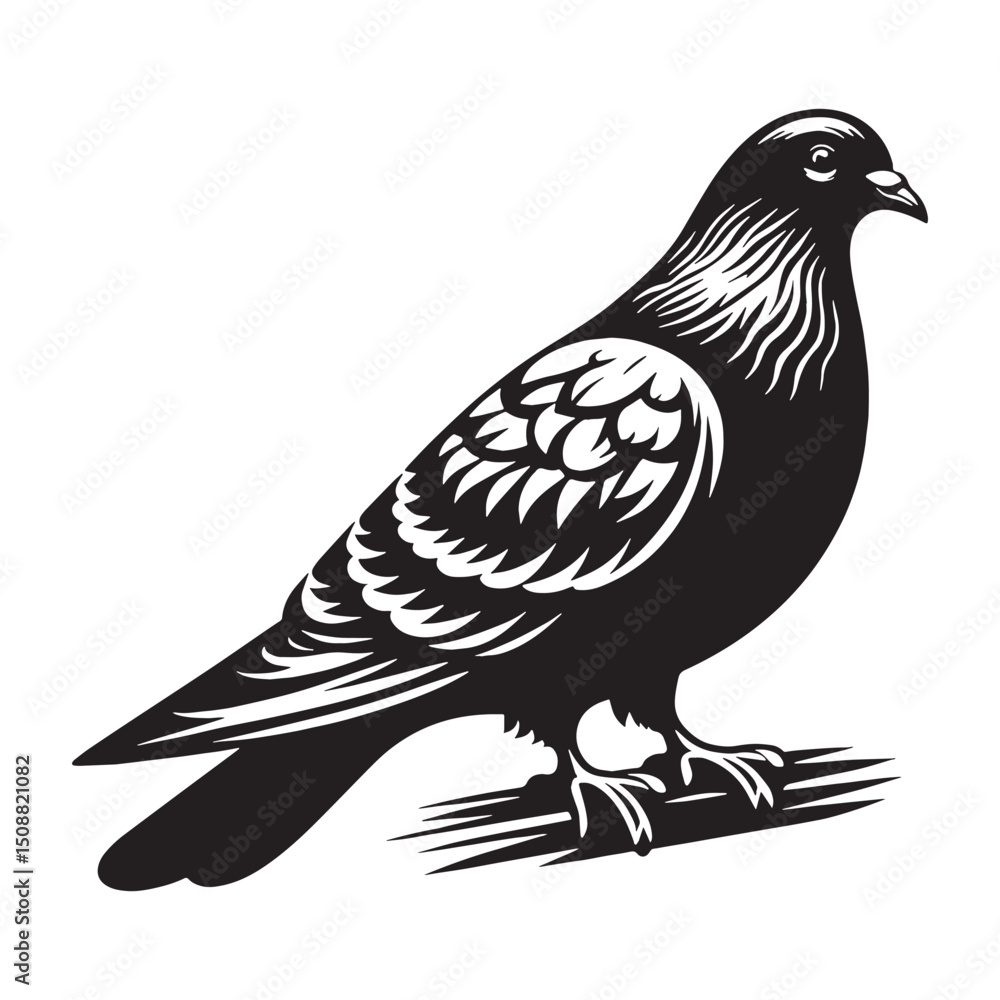 Fototapeta premium Balanced Pigeon silhouette with grace – Pigeon illustration – Minimalist Pigeon vector – Bird silhouette – Bird vector