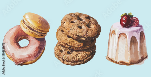 Cute Colourful Dessert Food Illustration Vector Bundle