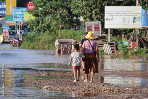 road was flooded in Laos