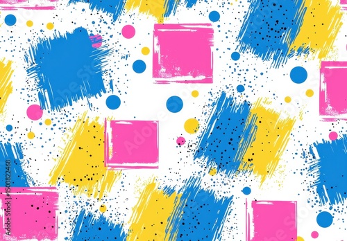 Abstract Paint Splatter and Geometric Pattern
