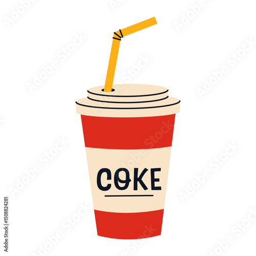 Soda drink with straw. Coke vector illustration.