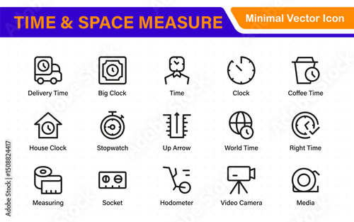 Time and Space Measurement Icons – Clean Outline, Line Art, and Vector Illustrations for Light Years, AU, Astronomy, and Cosmic Distance Projects