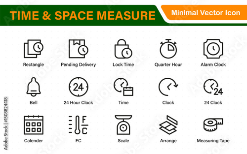 Time and Space Measurement Icons – Clean Outline, Line Art, and Vector Illustrations for Light Years, AU, Astronomy, and Cosmic Distance Projects