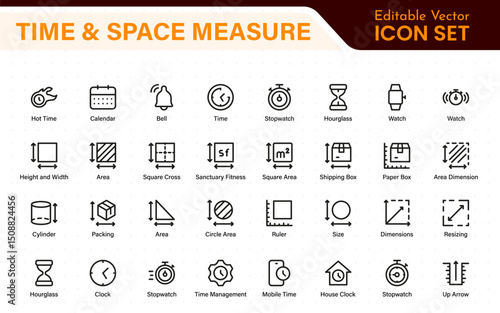 Time and Space Measurement Icons – Clean Outline, Line Art, and Vector Illustrations for Light Years, AU, Astronomy, and Cosmic Distance Projects