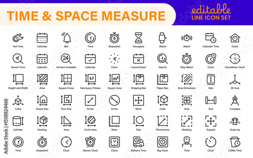 Time and Space Measurement Icons – Clean Outline, Line Art, and Vector Illustrations for Light Years, AU, Astronomy, and Cosmic Distance Projects