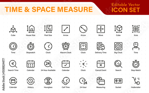 Time and Space Measurement Icons – Clean Outline, Line Art, and Vector Illustrations for Light Years, AU, Astronomy, and Cosmic Distance Projects