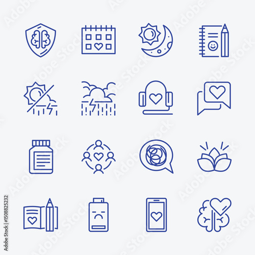 Mental Health Icon Set – Therapy, Self-Care, Wellness & Support Icons