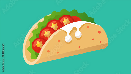 A flavorful and filling tofu and veggie taco topped with pico de gallo and a drizzle of homemade cashew crema.. Vector illustration
