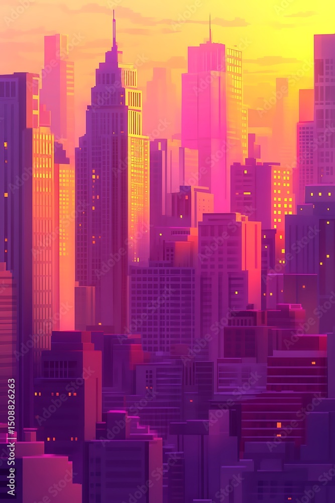 Fototapeta premium Cityscape at dawn, vibrant colors