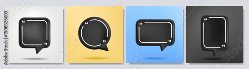 Vector illustration. 3d minimalist banners set. Quote frames blank template. Isolated textbox. Citation empty speech bubbles on color background. Simple shapes. Design for web banner, social media, ad