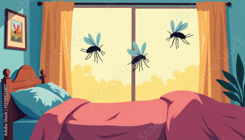 Mosquitoes buzzing in bedroom during daylight, unwanted disturbance
