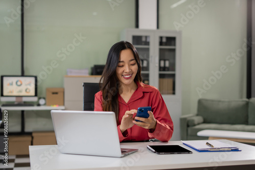Businesswoman working with laptop, smartphone, and tablet. modern digital workspace concept. Free Download Businesswoman working with laptop, smartphone, and tablet. modern digital workspace concept. - GFXLoad