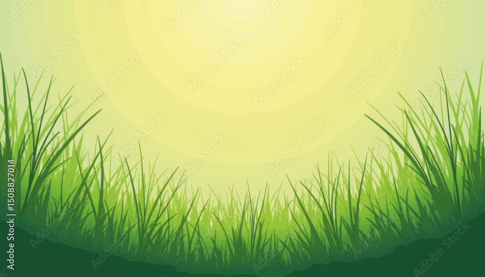 Fototapeta premium Lush green grass patch under bright sunlight, nature illustration