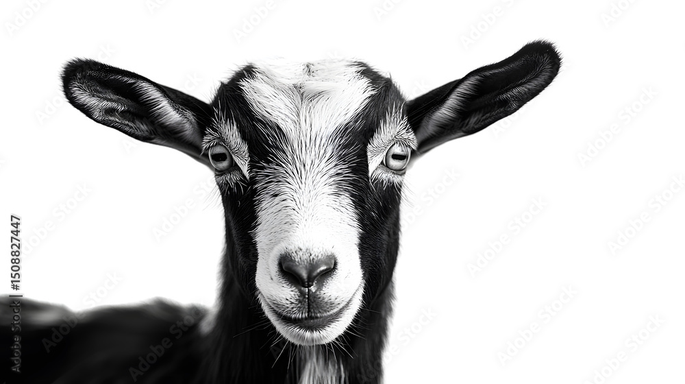 Fototapeta premium Majestic Black and White Studio Portrait of a Goat Isolated on Transparent Background