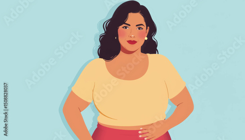 Confident plus-size woman posing in crop top, body positivity