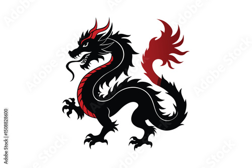 Chines dragon vector illustration. red, black dragon vector design.