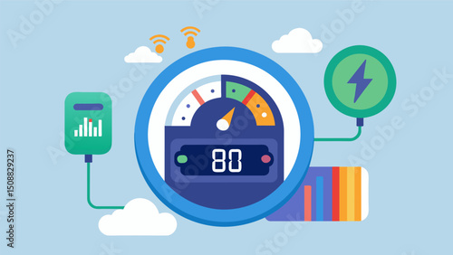 A digital meter displaying realtime energy usage and costs making it easier for consumers to track their spending.. Vector illustration