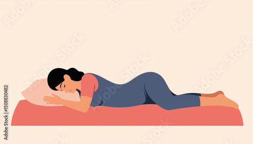 Woman resting in fetal position on bed, emotional comfort