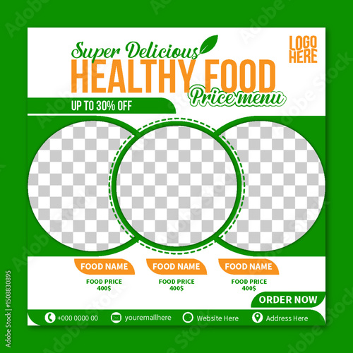 Healthy food social media poster template. Healthy food menu design. restaurant social media posts template design