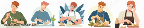 vector character man slicing ginger