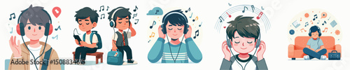 boy character vector listening to music