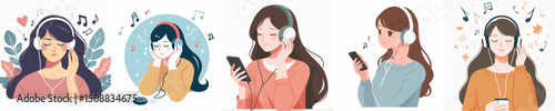 vector character woman listening to music