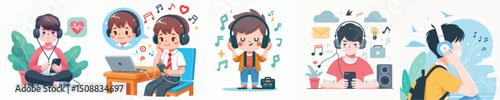 boy character vector listening to music