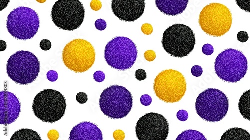 Colorful polka dots pattern on a white background.